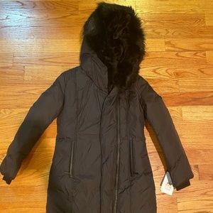 DKNY Faux-Fur-Trim Hooded Puffer Coat.